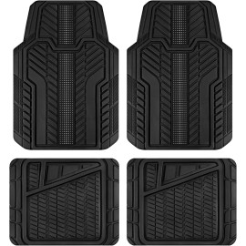Rubber Floor Mats, Heavy Duty Automotive Car Mats Set, Front and Rear Car Mats, All Weather Protection, Trim-to-Fit