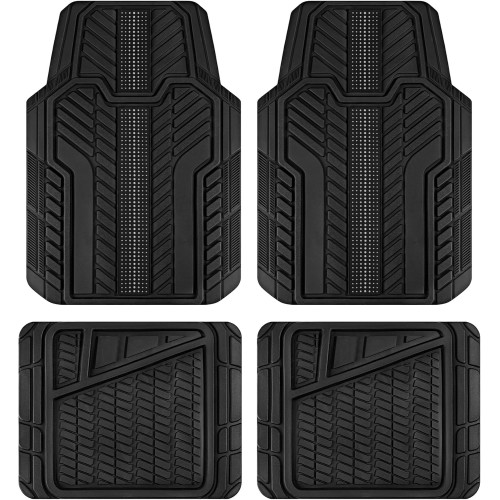 Rubber Floor Mats, Heavy Duty Automotive Car Mats Set, Front and Rear Car Mats, All Weather Protection, Trim-to-Fit