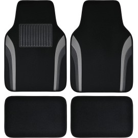 Leather Waterproof Sporty Car Floor Mats Carpet,Universal Automotive Floor Mat, Set of 4 (Black and Gray)