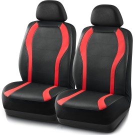 Leather Car Seat Covers, Premium Automotive Waterproof Two Front Bucket Seat Protectors, Black and Red PVC Patchwork