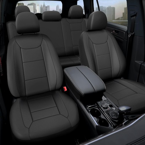 Premium Waterproof Car Seat Cover Full Set, Front and Rear Split Bench Seat Covers for Cars with Thicker Padding (Black)