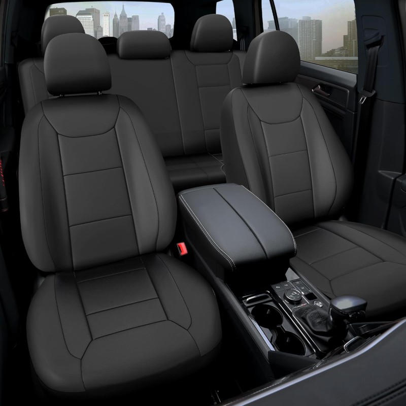 Premium Waterproof Car Seat Cover Full Set, Front and Rear Split Bench Seat Covers for Cars with Thicker Padding (Black)